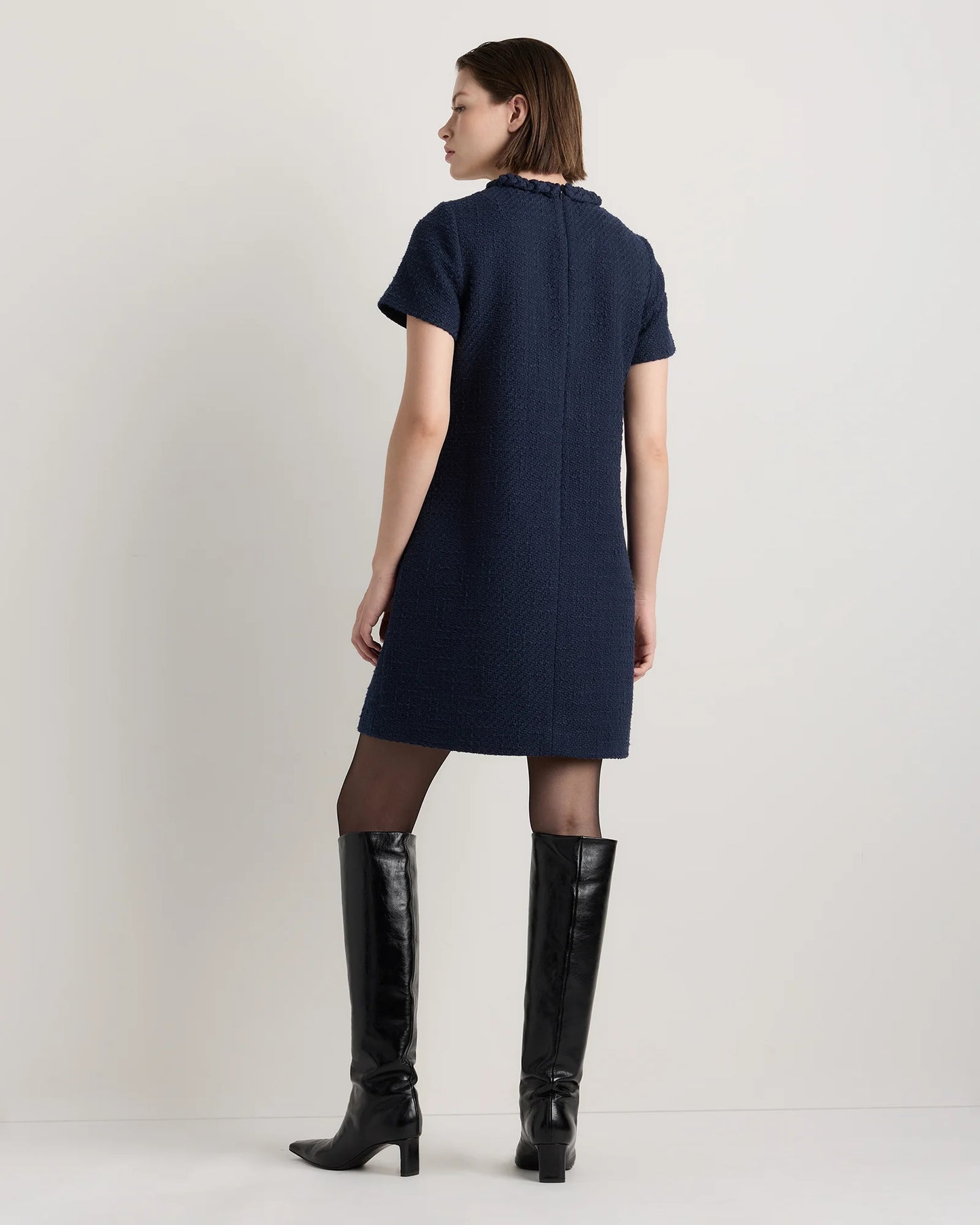 Tweed Short Sleeve Mini Dress - XS / True Black