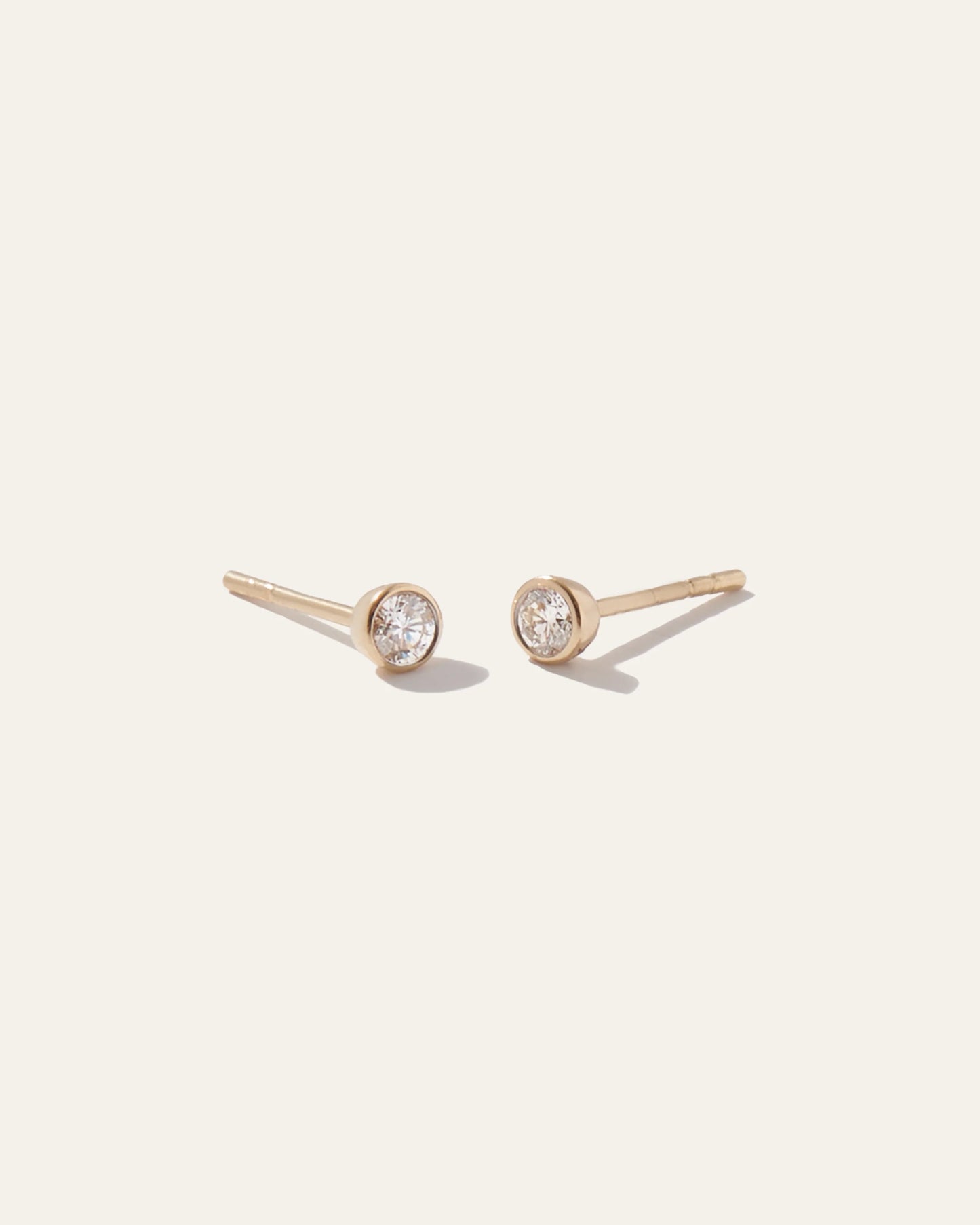 14K Gold Natural Diamond Tiny Bezel Studs - One Size / Yellow Gold