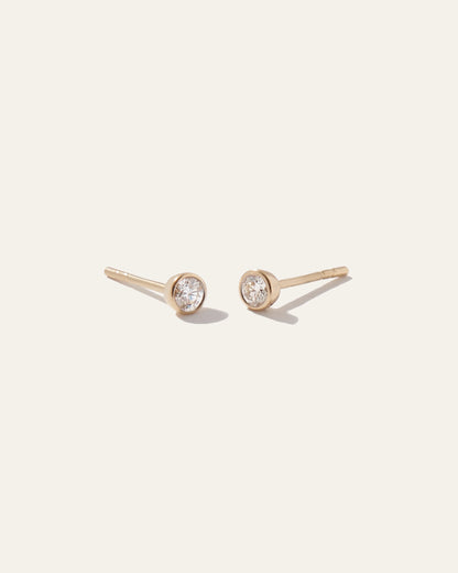 14K Gold Natural Diamond Tiny Bezel Studs - One Size / Yellow Gold