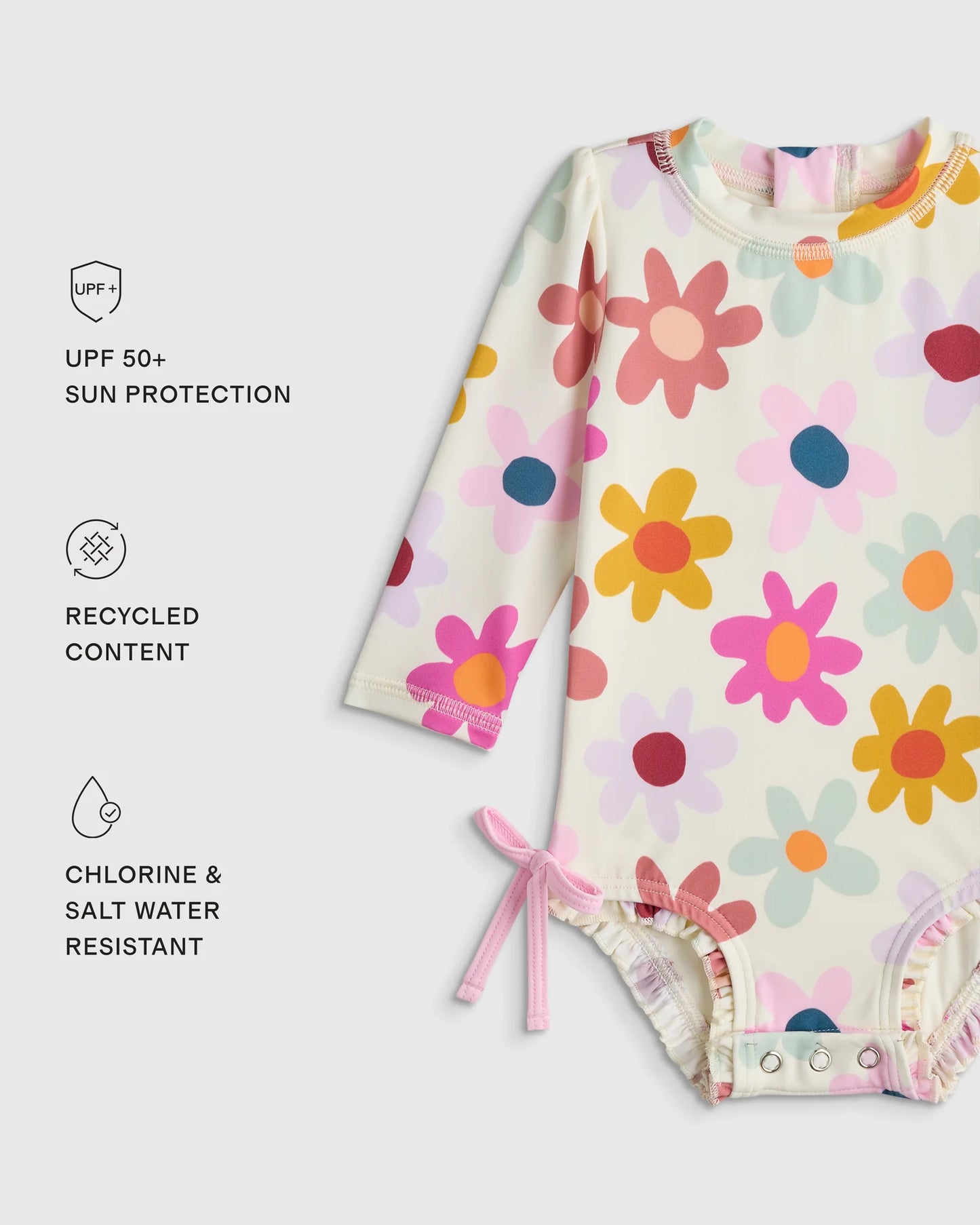 Long Sleeve Tie One-Piece Swimsuit - 0-3M / Soft Ditsy Floral