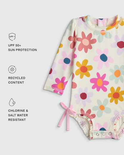 Long Sleeve Tie One-Piece Swimsuit - 0-3M / Soft Ditsy Floral