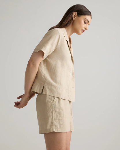 100% European Linen Short Sleeve Shirt - XS / Moonstone Blue