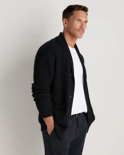 100% Organic Cotton Ribbed Shawl-Collar Cardigan Sweater - S / Bayberry Olive