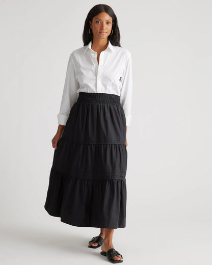 100% Organic Cotton Poplin Tiered Maxi Skirt - XS / Black