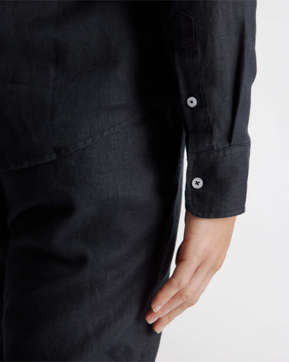 100% European Linen Relaxed Long Sleeve Shirt - XS / Flax