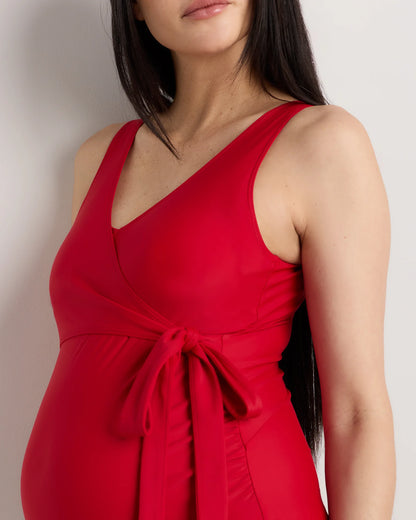 Italian Maternity Wrap One-Piece Swimsuit - XS / Cherry