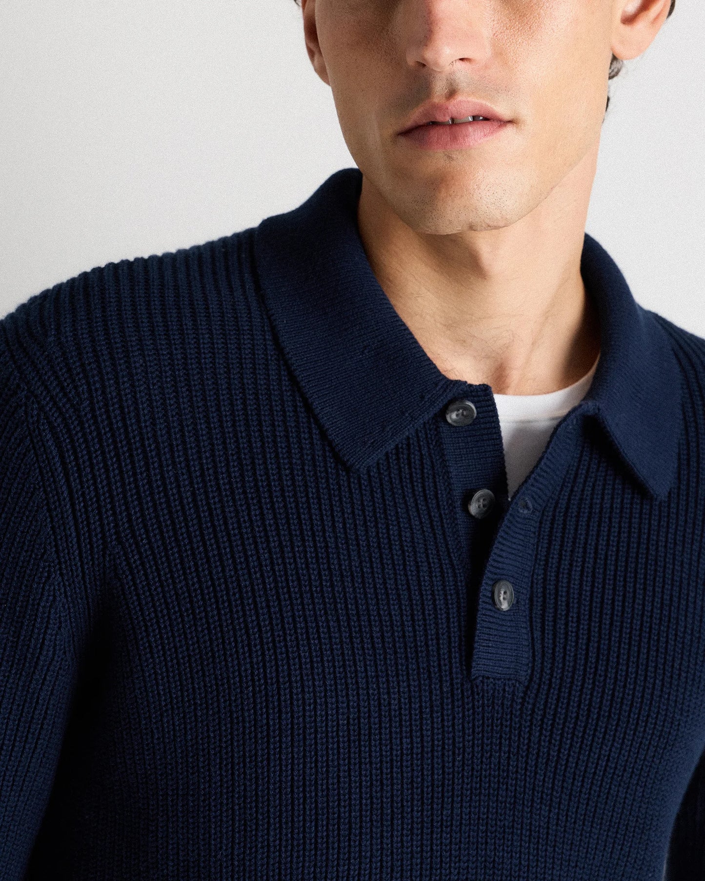 100% Organic Cotton Ribbed Polo Sweater - XS / Mid Heather Grey