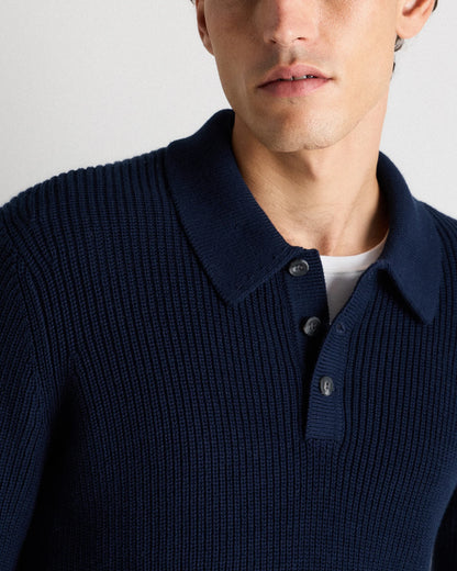 100% Organic Cotton Ribbed Polo Sweater - XS / Mid Heather Grey