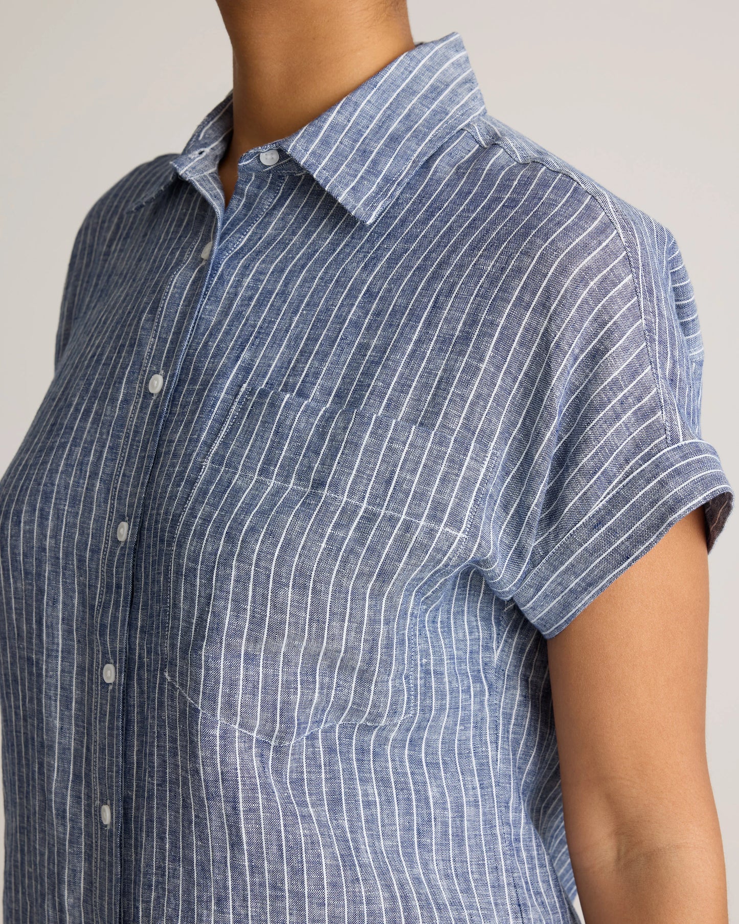 100% European Linen Camp Shirt - XS / Sky Blue Mariner Stripe
