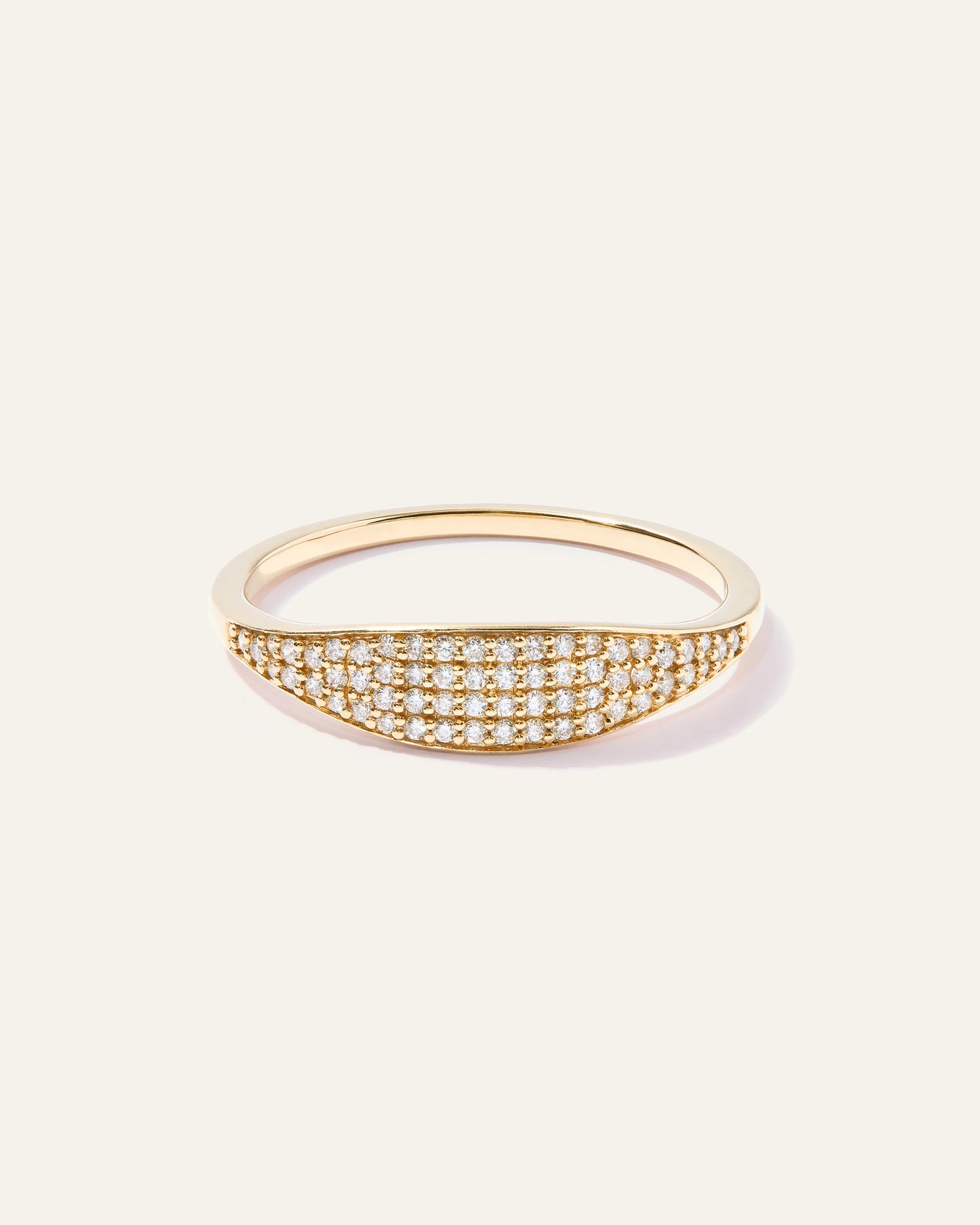 14k Gold Pave Slim Signet Ring - 4 / Yellow Gold