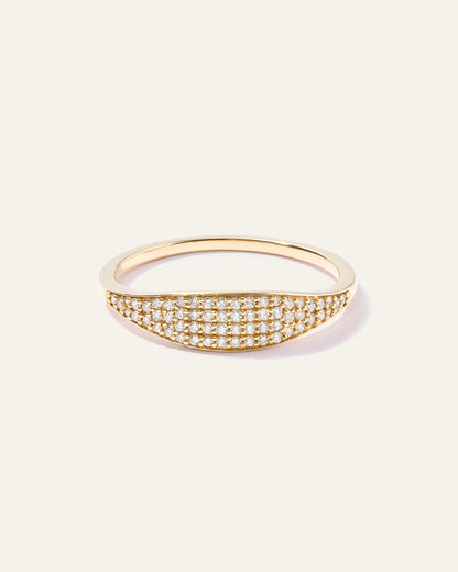 14k Gold Pave Slim Signet Ring - 4 / Yellow Gold