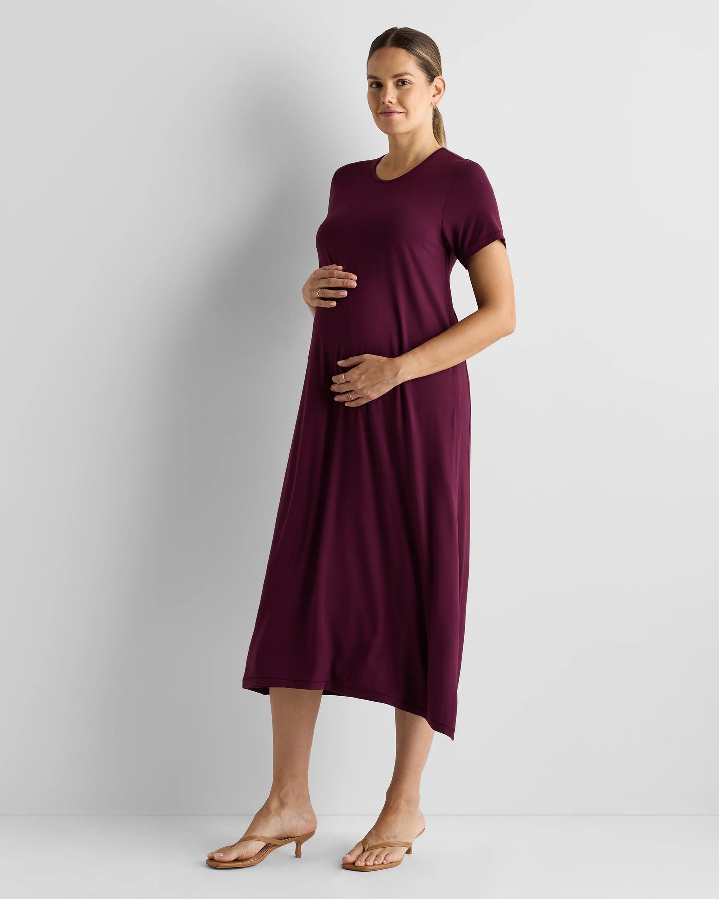 Bamboo Jersey Maternity & Nursing T-Shirt Dress - XS / Wine Tasting Red