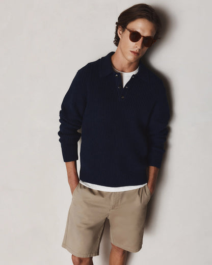 100% Organic Cotton Fisherman Polo Sweater - S / Alabaster