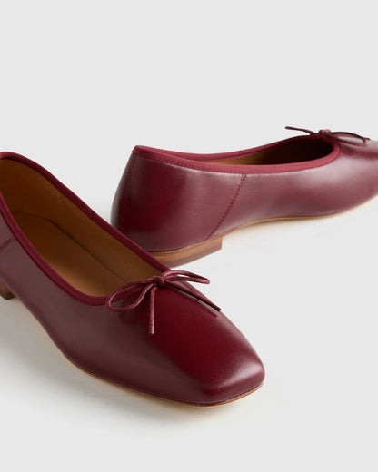 Italian Leather Square Toe Ballet Flat - 5 / Cognac