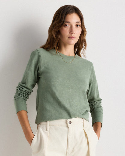 100% Organic Cotton Slub Long Sleeve Tee - XS / Smoked Thyme Green