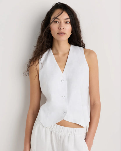 100% European Linen Vest - XS / Blue Pinstripe