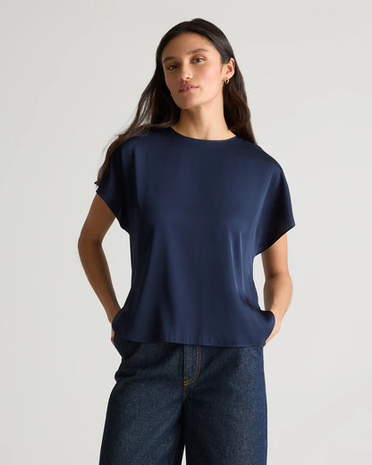Washable Stretch Silk Split Hem Tee - XS / Ivory