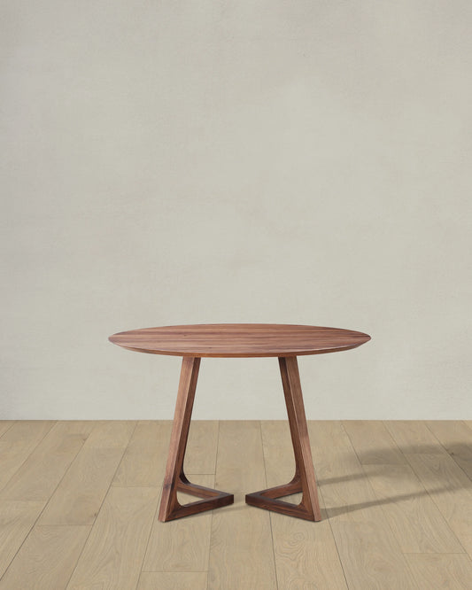 Solid Wood Midcentury Round Dining Table - One Size / Brown Walnut