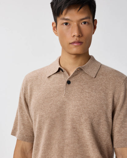 100% Mongolian Cashmere Short Sleeve Polo Sweater - S / Heather Storm Blue