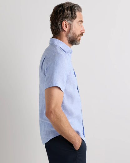 100% European Linen Relaxed Short Sleeve Shirt - XS / Taupe Brown Chambray