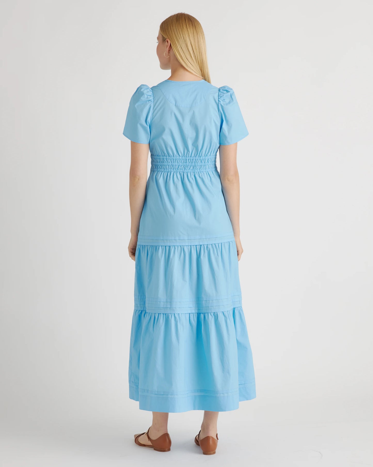 100% Organic Cotton Poplin Tiered Maxi Dress - XS / Riviera Blue Heirloom Floral