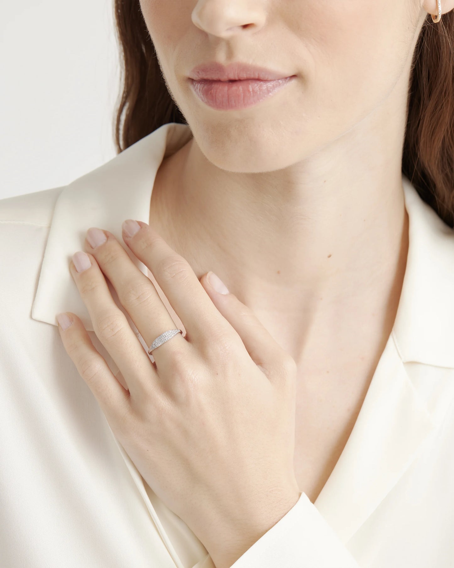 14k Gold Pave Slim Signet Ring - 4 / Yellow Gold