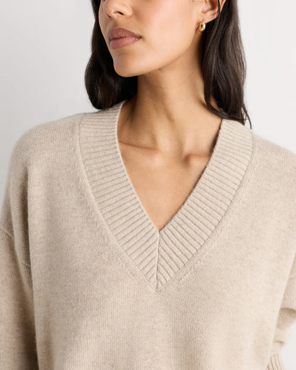 Mongolian Cashmere Oversized V-Neck Sweater - XS / Undyed Natural Heather