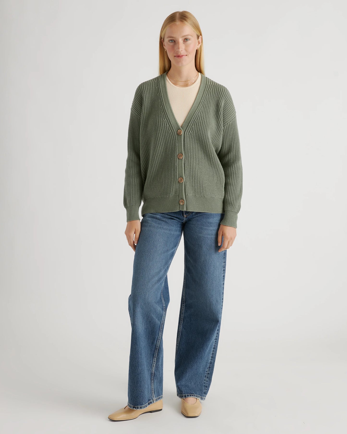 100% Organic Cotton Oversized Boyfriend Cardigan - XS / Speckled Beige