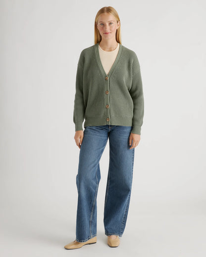 100% Organic Cotton Oversized Boyfriend Cardigan - XS / Speckled Beige