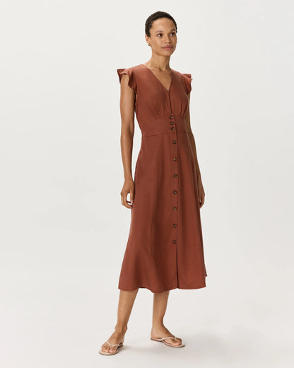 Vintage Wash Tencel Button Front Midi Dress - XS / Olive