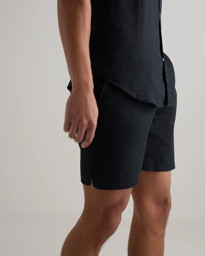 100% European Linen Drawstring Beach Shorts - 7" - XS / Taupe Brown Chambray