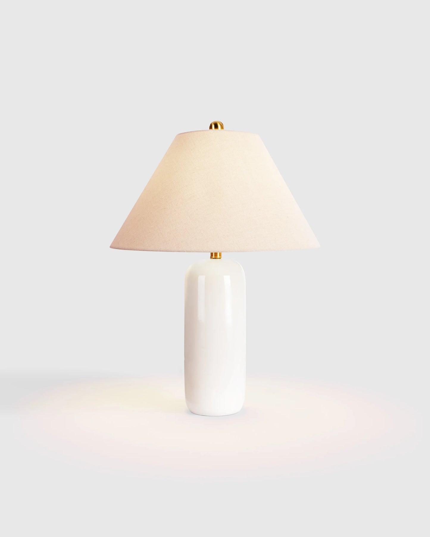 Glossy Cylindrical Ceramic Table Lamp - One Size / White