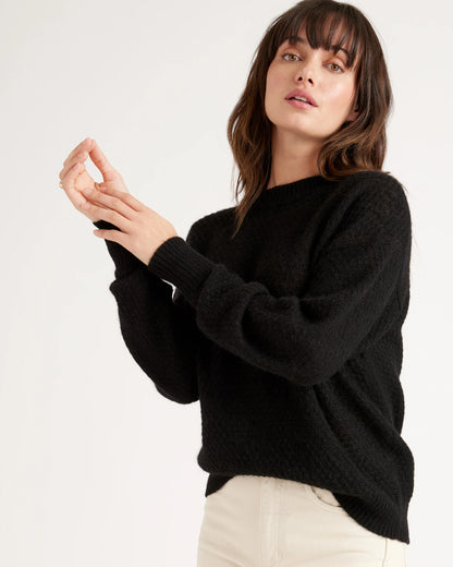 Baby Alpaca-Wool Diamond Stitch Crew - XS / Charcoal