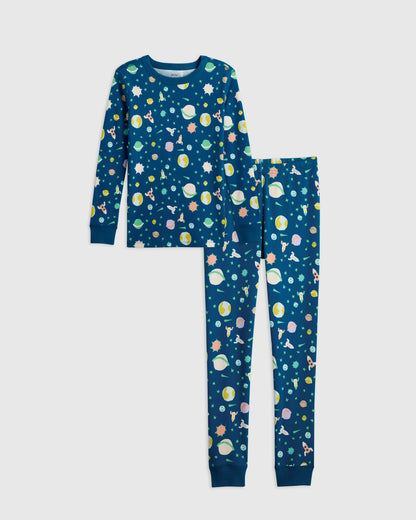 100% Organic Cotton Long Sleeve and Pant Pajama Set - 6 / Navy Stripe