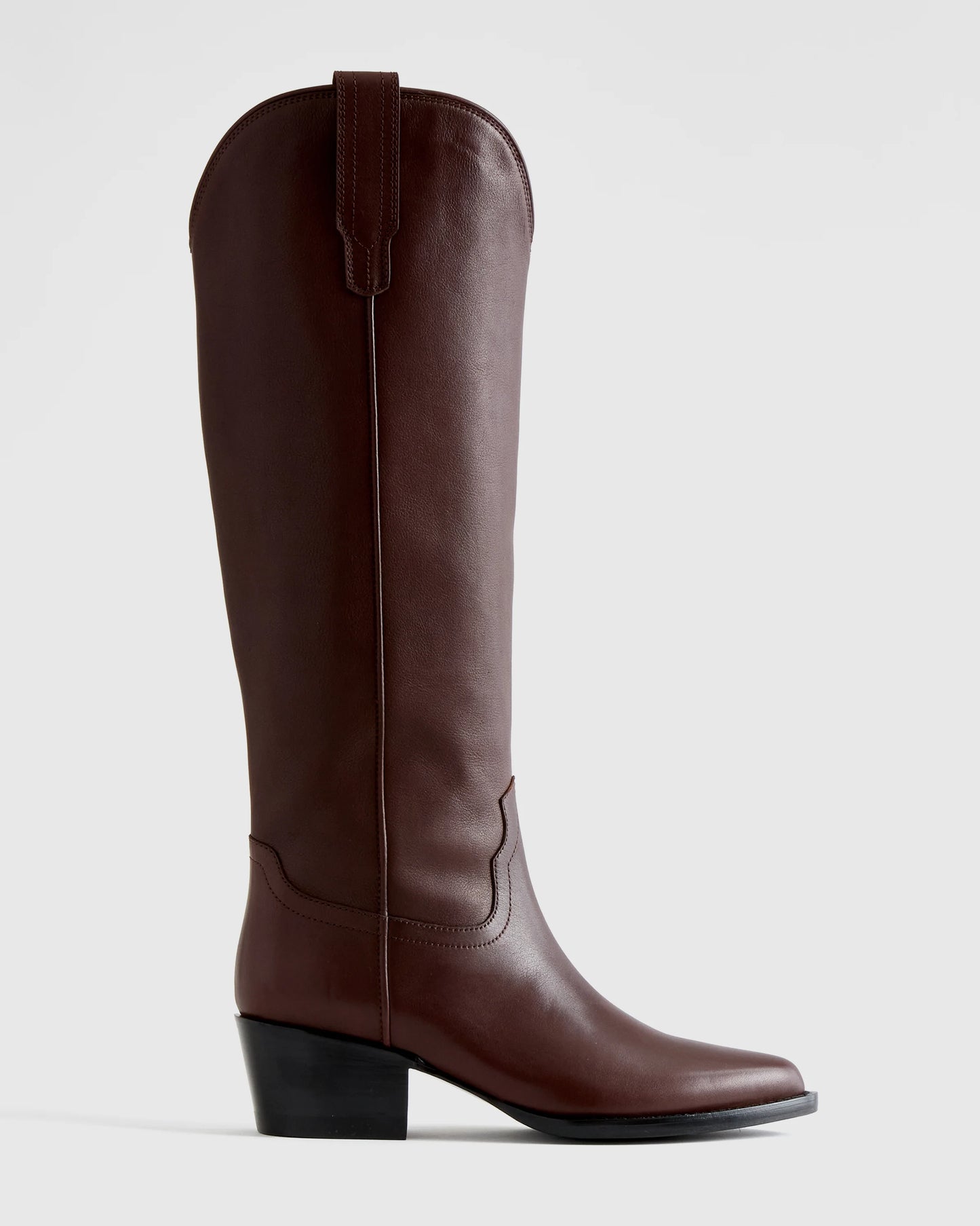 Italian Leather Tall Western Boots - 5 / Black