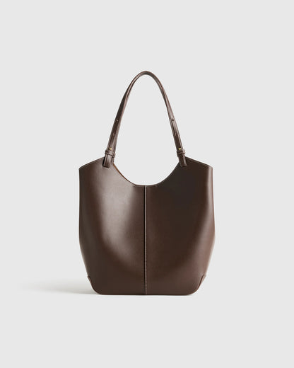 Italian Leather Trapeze Tote - One Size / Dark Brown