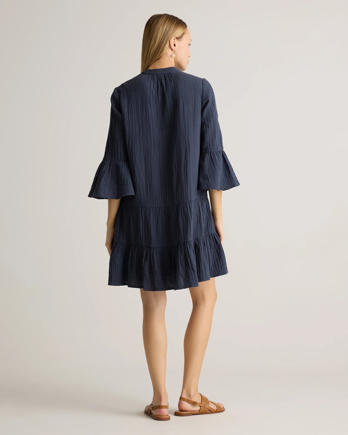 100% Organic Cotton Gauze Long Sleeve Tiered Mini Dress - XS / Amaranth Pink