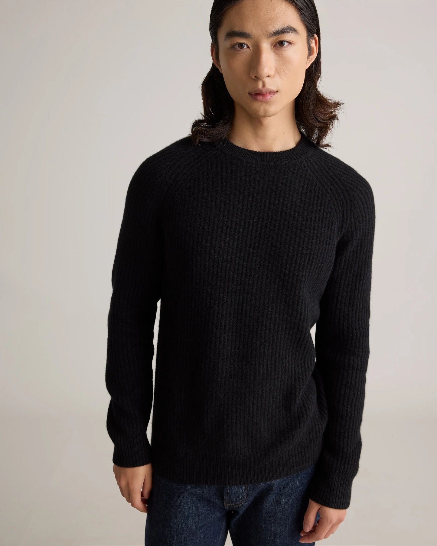 Mongolian Cashmere Fisherman Crewneck Sweater - S / Navy Marl