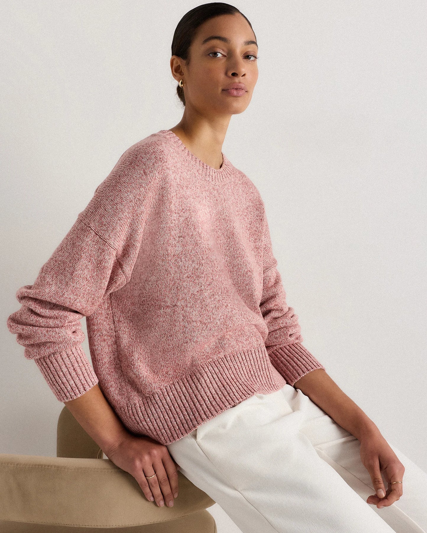 100% Organic Cotton Boyfriend Crew Sweater - XS / Speckled Beige