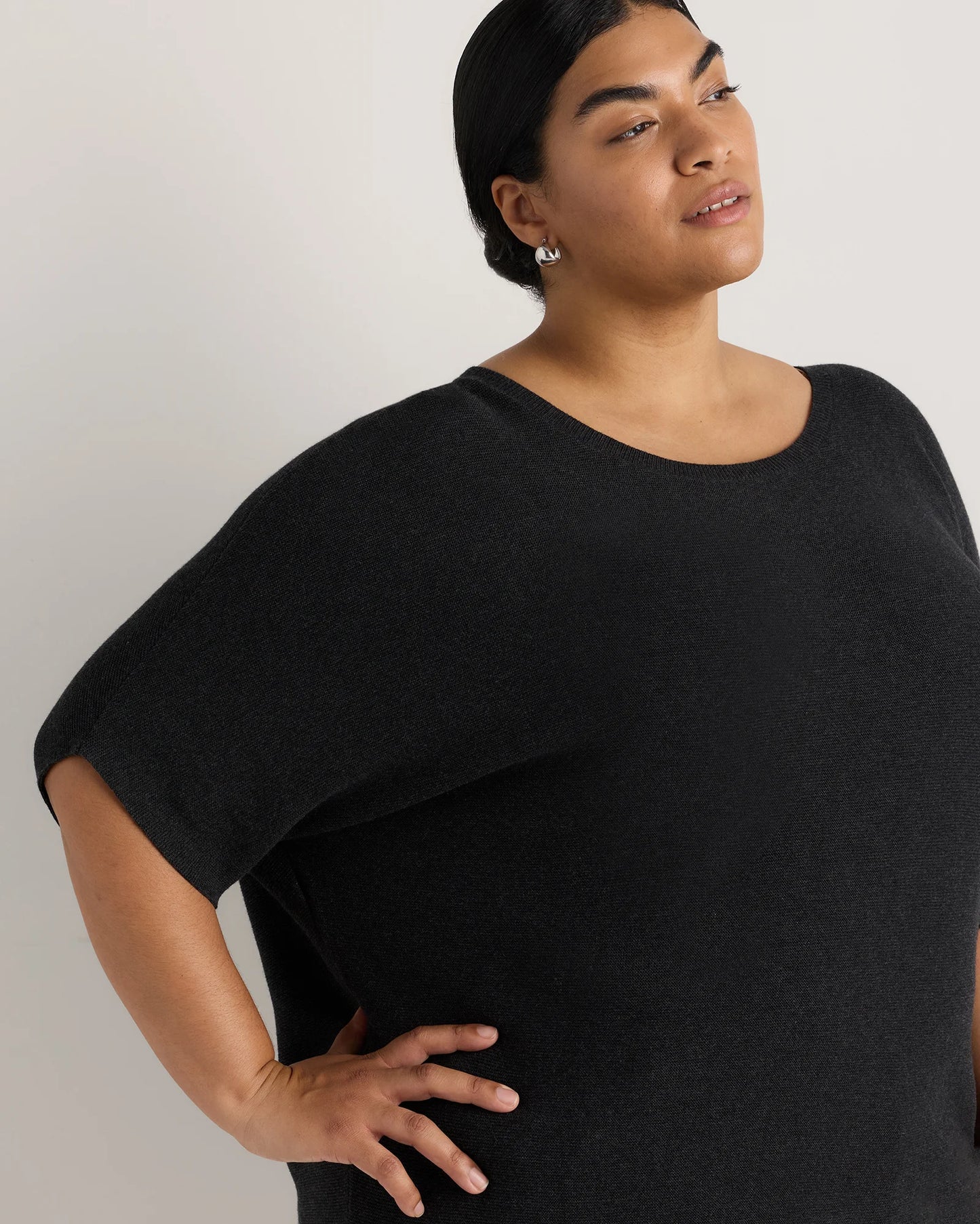 Lightweight Cotton Cashmere Link-Stitch Dolman Sweater - 1X / Orchid Blue Mini Stripe