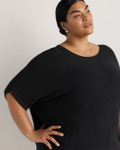 Lightweight Cotton Cashmere Link-Stitch Dolman Sweater - 1X / Orchid Blue Mini Stripe