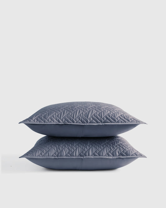 Organic Cotton Basketweave Quilted Sham Set - Standard / Mineral