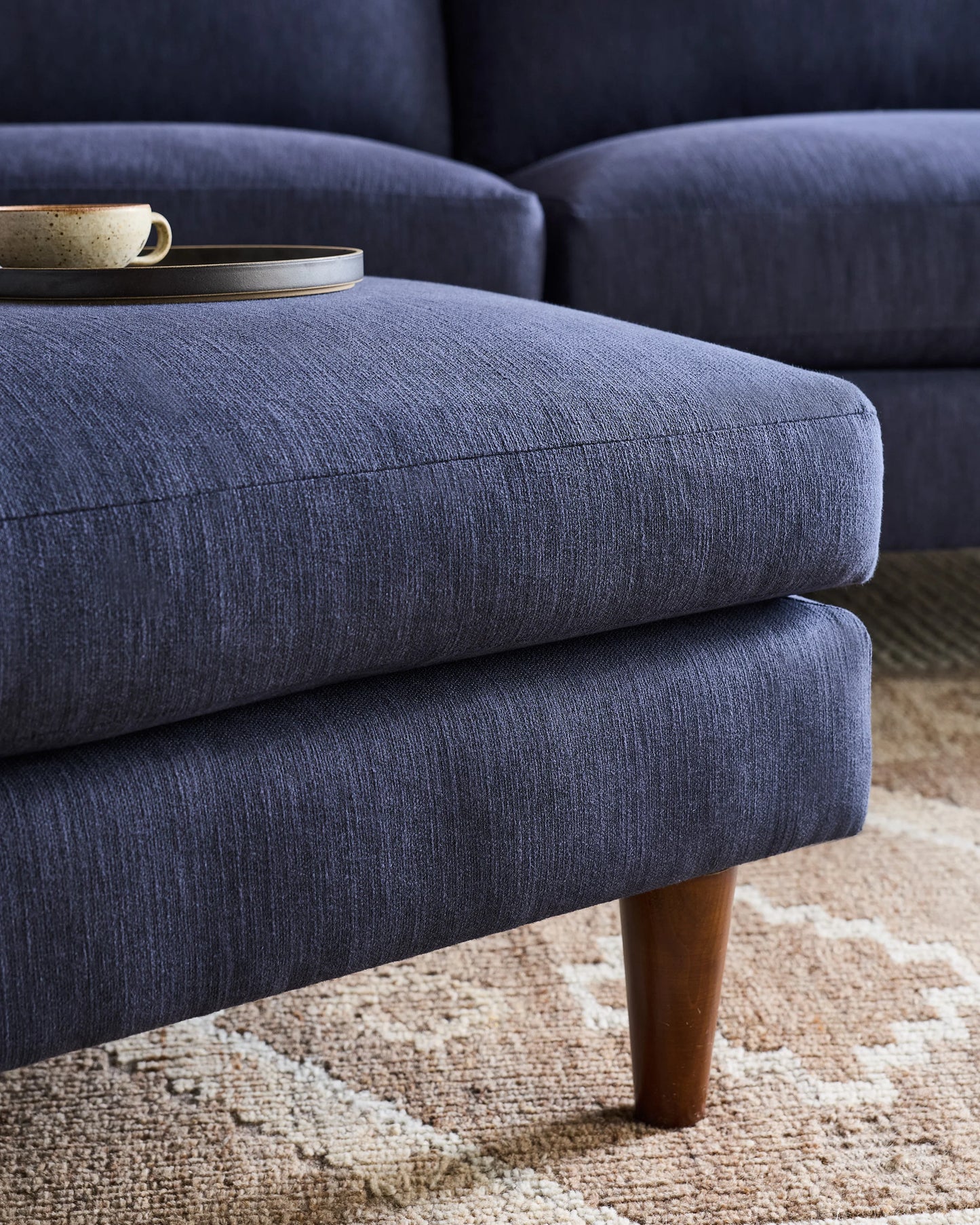Atlas Midcentury Ottoman in Performance Chenille Linen Blend - 31.5" / Snow