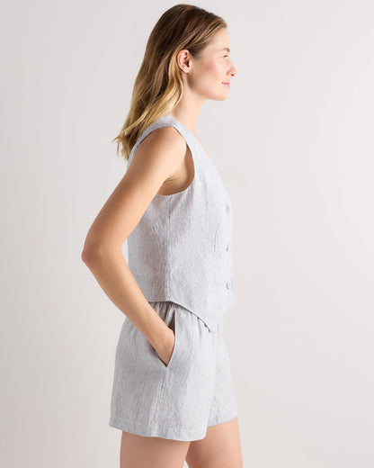 100% European Linen Vest - XS / Blue Pinstripe