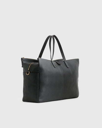 Italian Leather Triple Compartment Weekender - One Size / Black