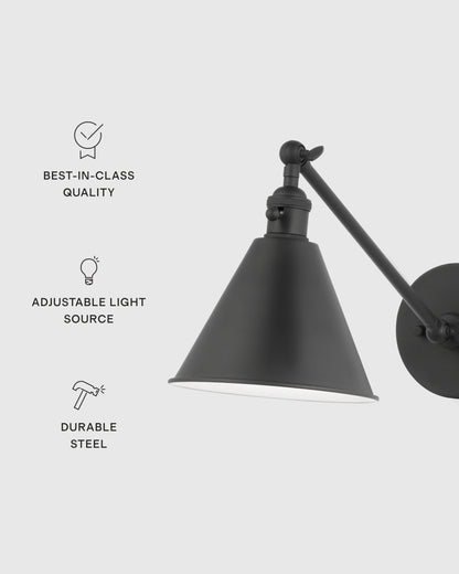 Articulating Single Arm Steel Wall Sconce - One Size / Silver