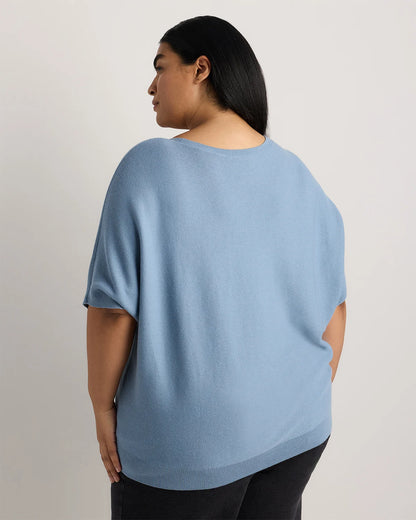 Lightweight Cotton Cashmere Link-Stitch Dolman Sweater - 1X / Orchid Blue Mini Stripe