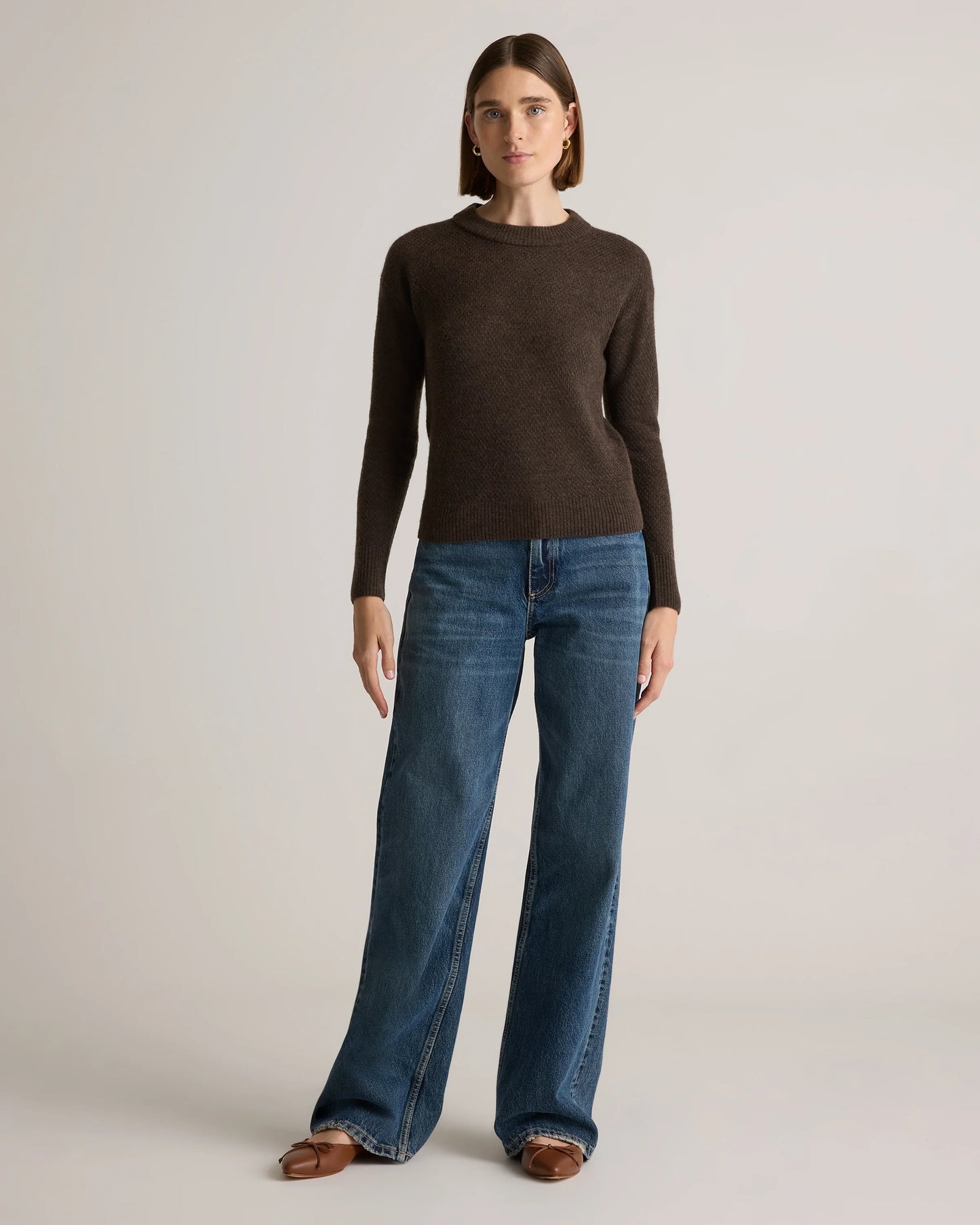 Baby Alpaca-Wool Diamond Stitch Crew - XS / Charcoal