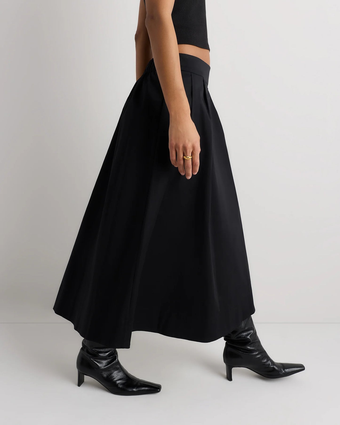 Organic Cotton Sateen A-line Midi Skirt - XS / True Black