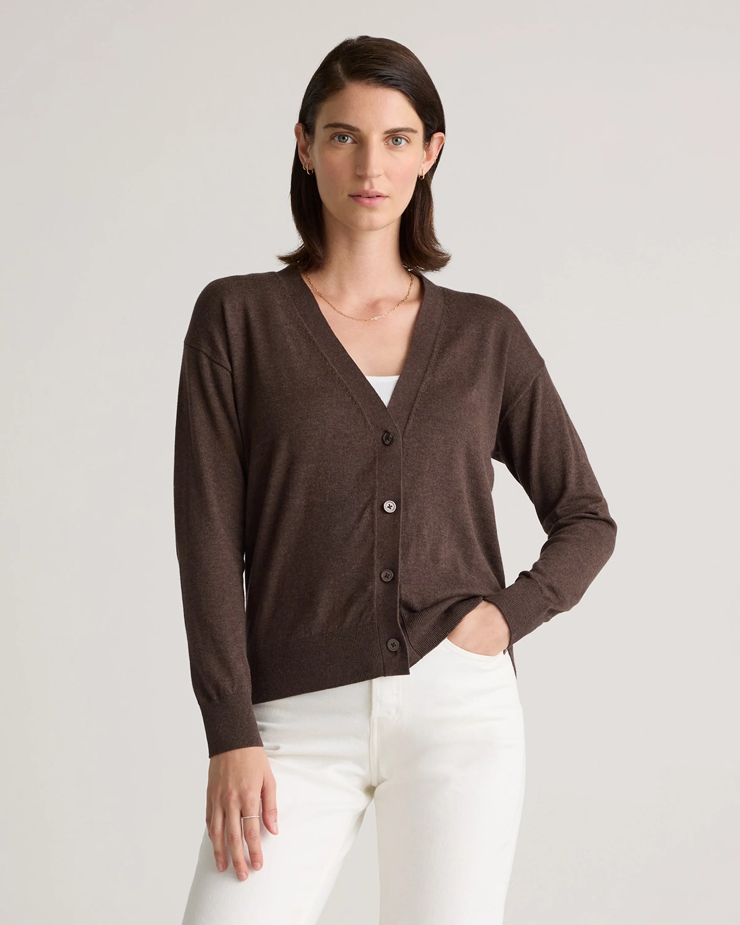 Lightweight Cotton Cashmere Cardigan - XS / Heather Oatmeal